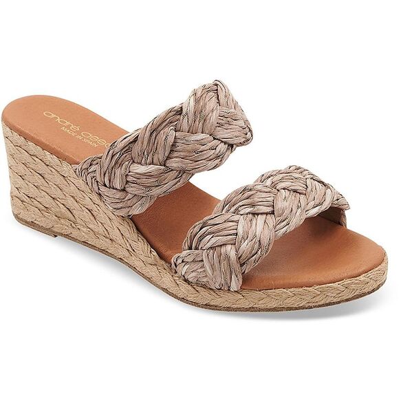André Assous Womens Nori Taupe Slip On Padded Insole Wedge Sandals New - Picture 1 of 1